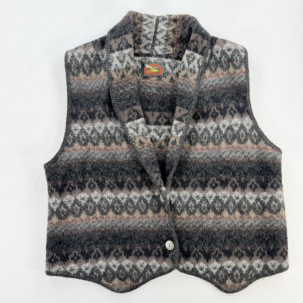 ALPS Sweater Vest Womens Large Gray Fair Isle Collared Button Front Knit